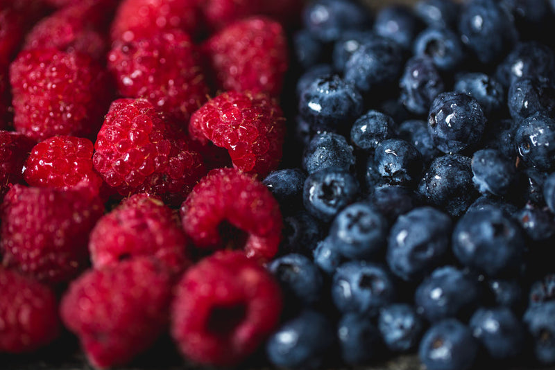 Fresh raspberry and blueberry close up