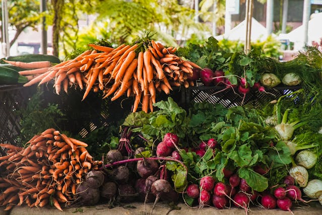 Organic Bunches of Carrots, Beats, and Radishes