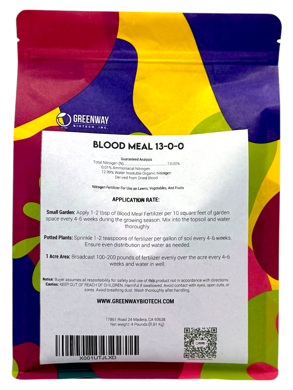 Organic Blood Meal Fertilizer 13-0-0 4 Pounds